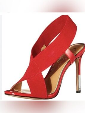 Red Women's Elastic Strap High Heel Sandals. Great Condition. Sz 7.5